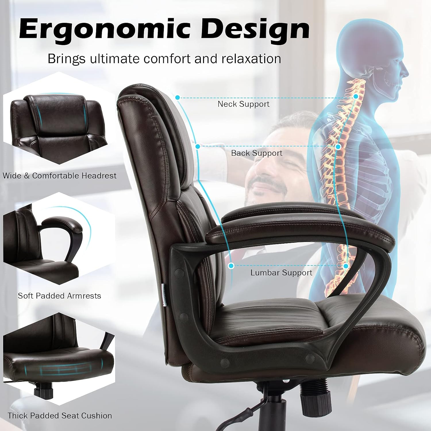 Task Chair Mid Back - Skórzane, ergonomiczne krzesło biurowe z poduszką