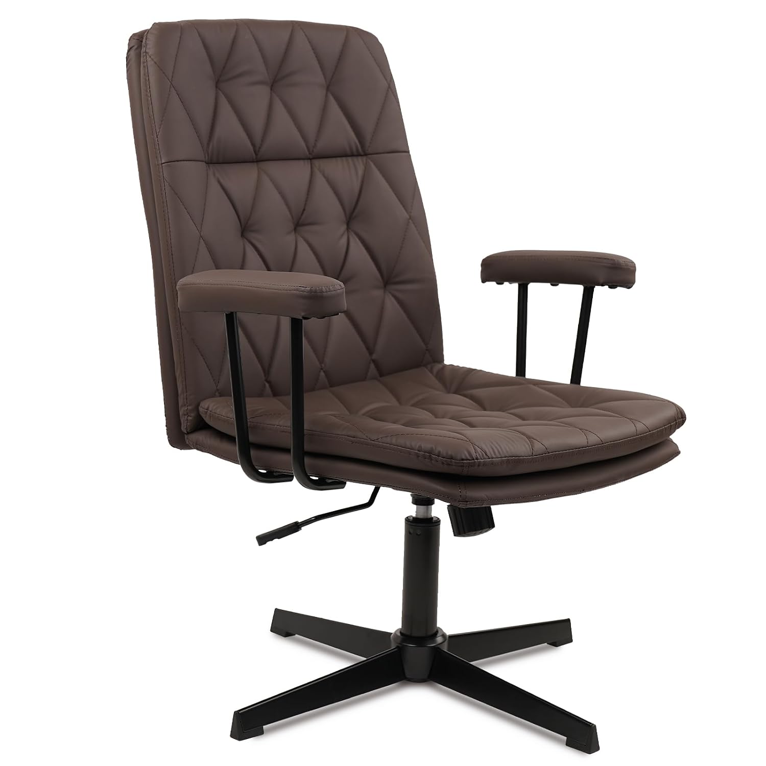 Task Chair Mid Back - Brązowe skórzane krzesło biurowe bez kółek,