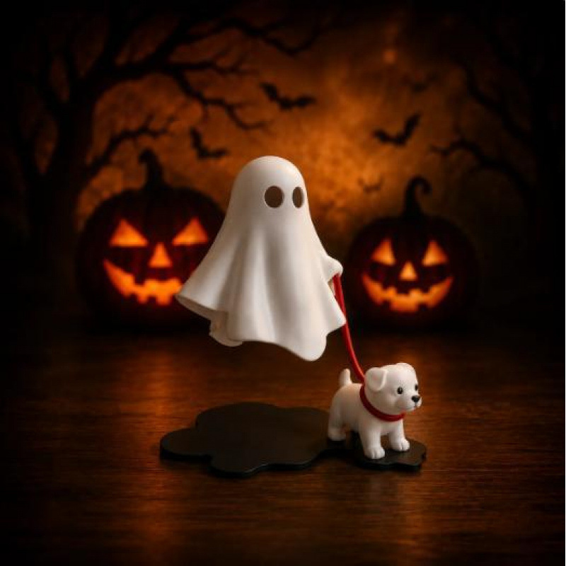 Cubicle Shelf Organizer - Figurka szczeniaka-ducha na Halloween, urocza biała