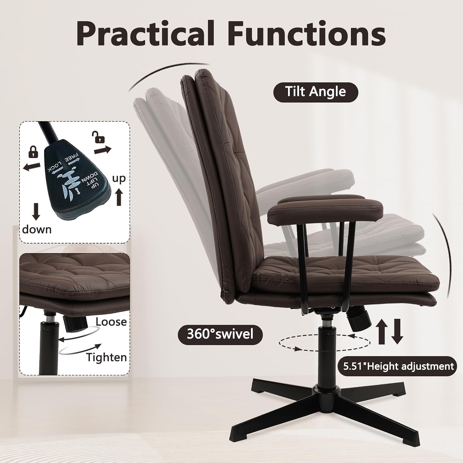 Brązowe skórzane krzesło biuro – Task Chair Mid Back recenzja i cena